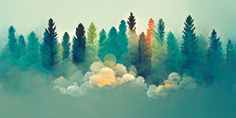 Serene watercolor landscapes with abstract elements
Dreamy forest scenes in soft watercolors
Ethereal paintings of the natural world - obrazy, fototapety, plakaty