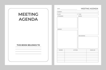 Meeting agenda log vector design template kdp interior design 