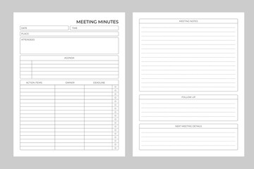 Meeting minutes log vector design template