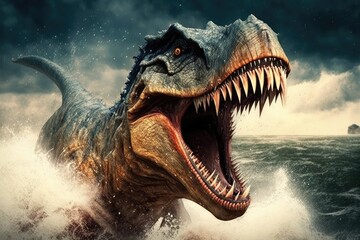 dinosaur rage attack. Generative AI - obrazy, fototapety, plakaty