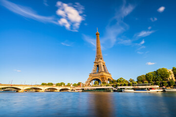 Riverside view of Eiffel Tower in Paris. France - obrazy, fototapety, plakaty