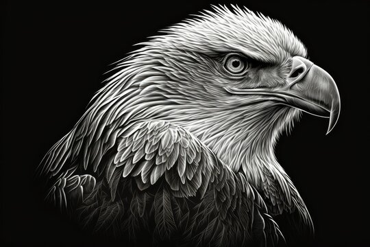 Illustration of a head of a bald eagle (Haliaeetus leucocephalus) (captive). Generative AI
