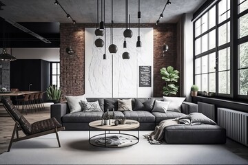 Industrial Chic Living Room. Generative AI