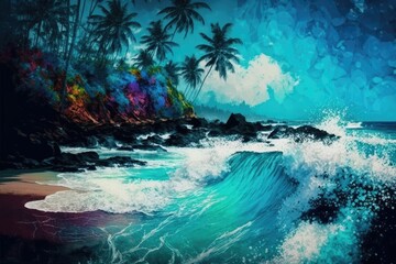Fototapeta na wymiar Hawaiian beach that is absolutely gorgeous, with its soft blue waves. Generative AI