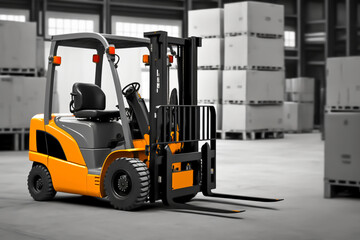 Forklift loader, pallet stacker truckk equipment in a warehouse, generative ai