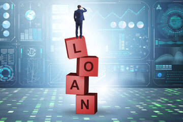 Debt and loan concept with businessman on cubes