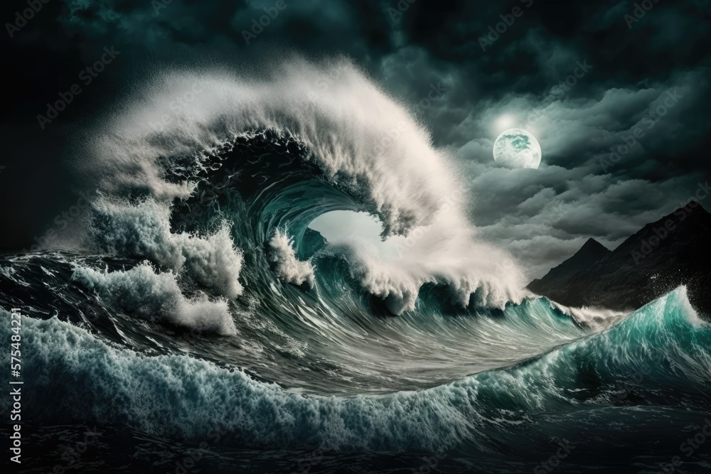 Poster dramatic end of the world setting complete with a raging storm and a tornado. the waves were enormou