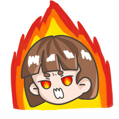 Girl with stress symptom - anger. Emotional or mental health problem, stress. Cartoon character hand drawing concept.