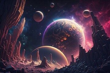 Naklejka premium Cyperspace 3D Background, Weltall und Raumfahrt Wallpaper 3d. 