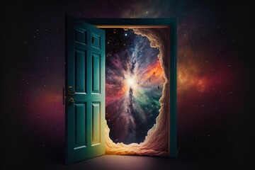 colorful portal open surrounded by clouds created with Generative AI technology