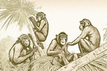 Fototapeta na wymiar Illustration of monkeys in the wild. Generative AI