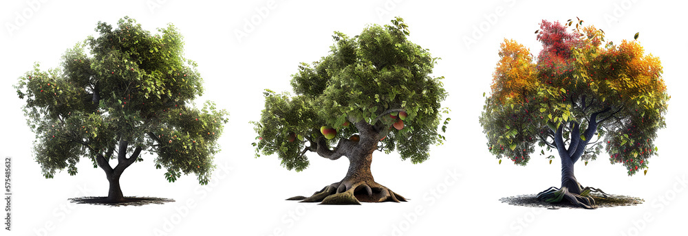 Poster set of apple tree isolated on white background, image ai generate