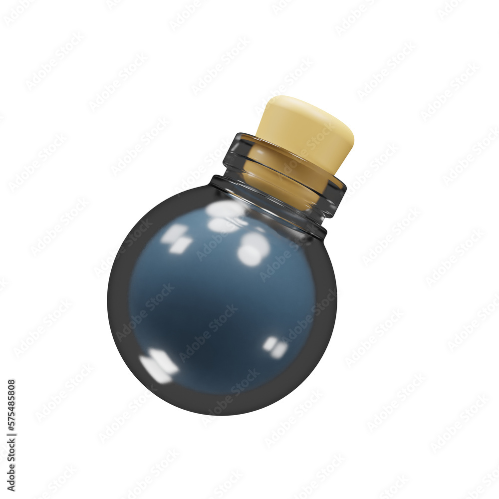 Poster blue magic potion icon with cartoon style suitable for website design presentation. 3d rendering ico