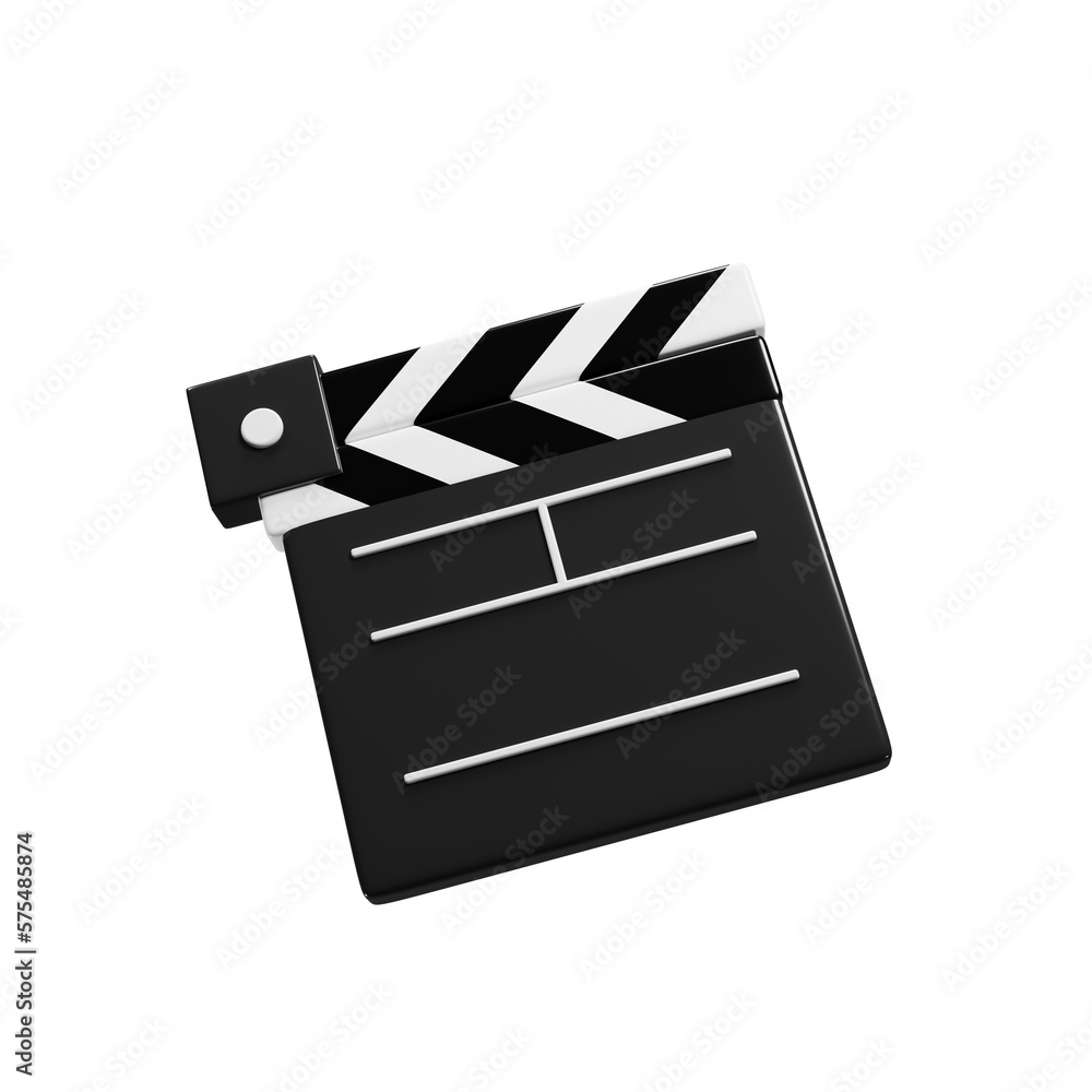 Poster clapper board 3d icon with cartoon style for website design presentation. 3d rendering icon