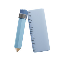 Pencil and ruler icon with cartoon style for website design presentation. 3d rendering education icon concept
