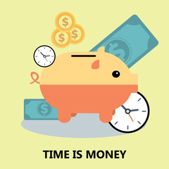 Time is money is flat concept art design