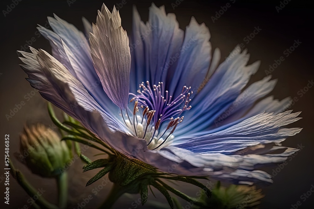 Poster macro image of a chicory blossom representing a conceptual idea generative ai