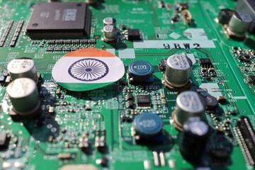 Semiconductor printed circuit board. Concept: India's semiconductor industry.