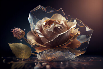 Spring concept. Flower in a crystal. Generative AI