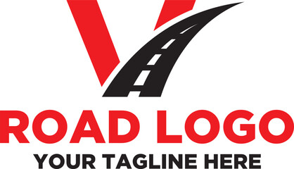 V letter with road logo, road icon, highway, roadway, path icon, logo design vector 2023