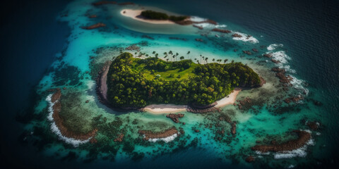Artificial generated image of aerial view of a  isolated island 