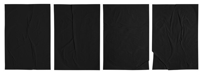 blank black crumpled , creased paper poster texture isolated on white background with clipping path.