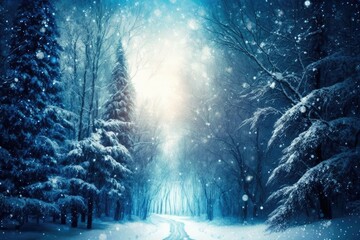 Magnificent Snowfall in the Woods. Generative AI