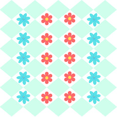 seamless pattern with red blue flower and blue diamond shape on white background for cloth pattern ,fabric, pillow case,floor tiles,wallpaper ,curtain,tiles pattern, home decorating design,art design