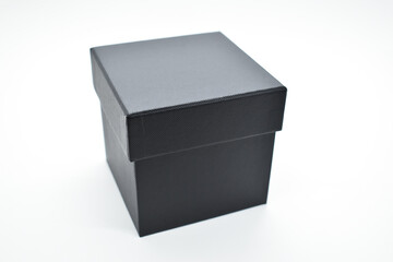 black paper box on white background, packaging industry