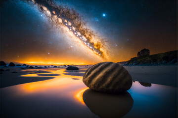 Ai generated image of beach with milky way background