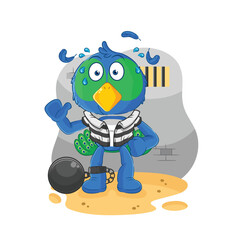 Fototapeta premium peacock criminal in jail. cartoon character