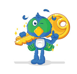 peacock carry the key mascot. cartoon vector