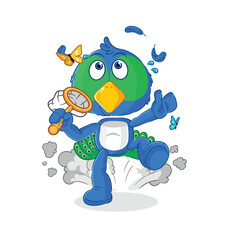 peacock catch butterfly illustration. character vector