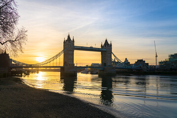 Tower Bridge at sunrise in London. England