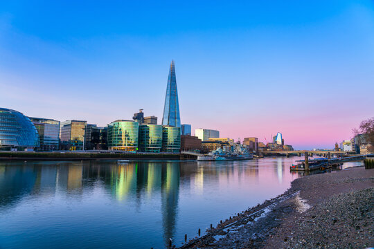 Southwark of London near river Thames at sunrise 