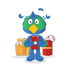 Fototapeta premium peacock holding dynamite character. cartoon mascot vector