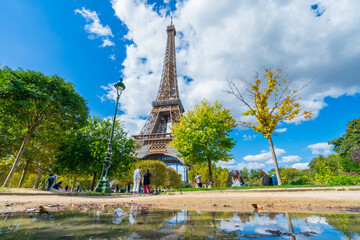 Eiffel Tower seen from park in Paris. France