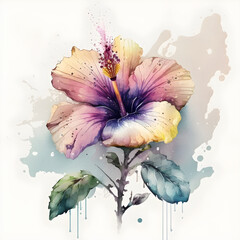 watercolor with purple flower in transparent background, generative ai