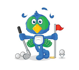 peacock playing golf vector. cartoon character