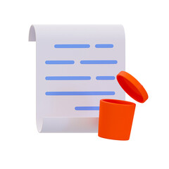 3d delete file. paperwork eraser. document with a trash can. 3d illustration.