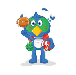 peacock playing rugby character. cartoon mascot vector
