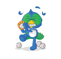 peacock baseball pitcher cartoon. cartoon mascot vector