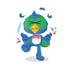 peacock drug overdose. cartoon illustration