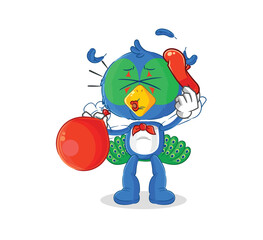 peacock pantomime blowing balloon. cartoon mascot vector