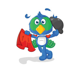 peacock matador with red cloth illustration. character vector