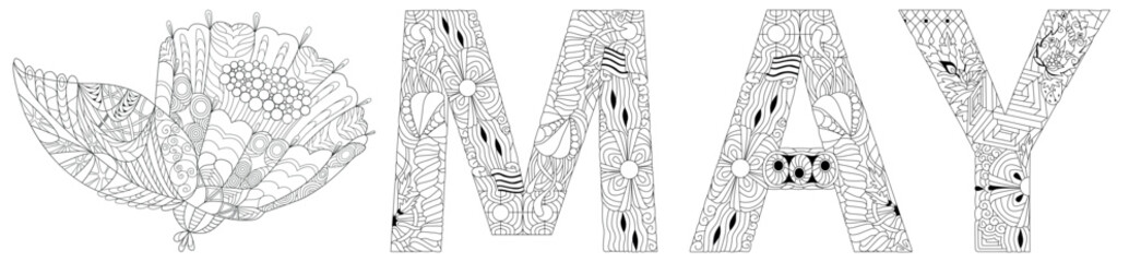 MAY hand drawn modern design vector illustration for coloring.