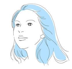 笑顔の女性の線画イラスト　色付き