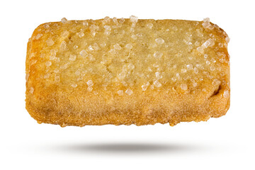 Rectangular shortbread biscuits with coated sugar isolated on a white Background. Close up macro photography.