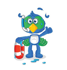 peacock swimmer with buoy mascot. cartoon vector