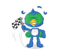 peacock hold finish flag. cartoon mascot vector